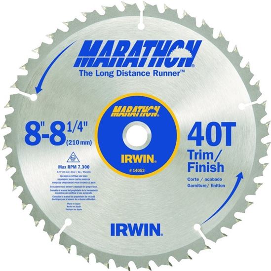 Irwin Marathon 14053 Table Saw Blade, 8-1/4 in Dia, 5/8 in Arbor, 40-Teeth, Carbide Cutting Edge