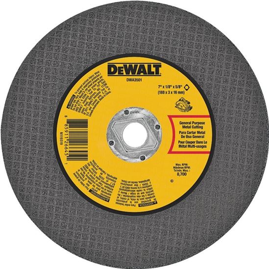 DeWALT DWA3501 Cutting Wheel, 7 in Dia, 1/8 in Thick, 5/8 in Arbor, Aluminum Oxide Abrasive