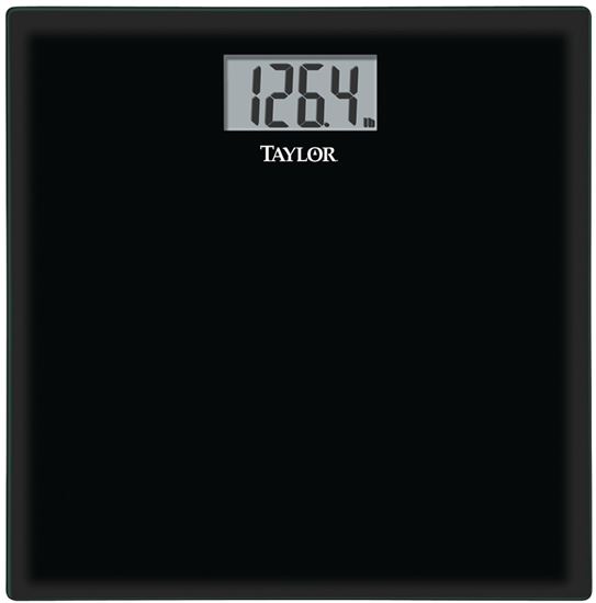 Taylor 75584192B Bathroom Scale, 400 lb Capacity, LCD Display, Black, 13.63 in OAW, 13.63 in OAD, 1.94 in OAH