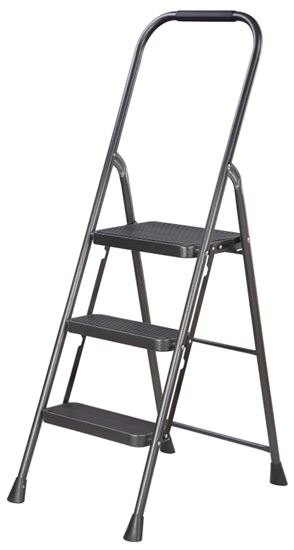 Simple Spaces HB3-2H Folding Step Stool, 50-3/4 in H, 3-Step, 225 lb, 5-1/8 in D Step, Steel, Black