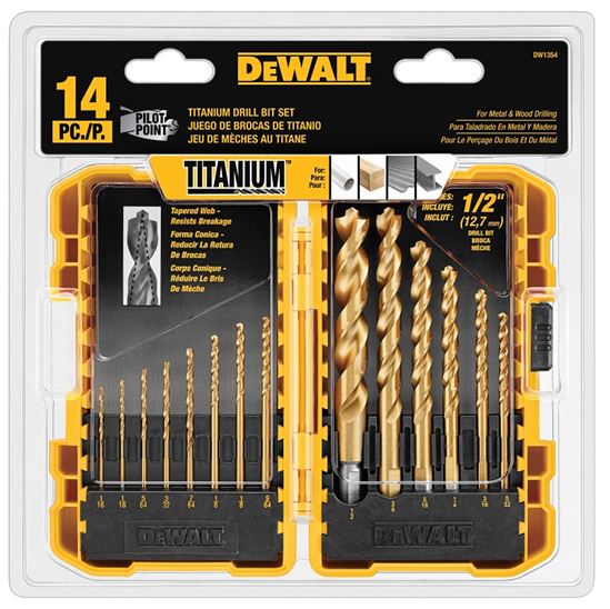 DeWALT DW1354 Drill Bit Set, 14-Piece, HSS, Titanium