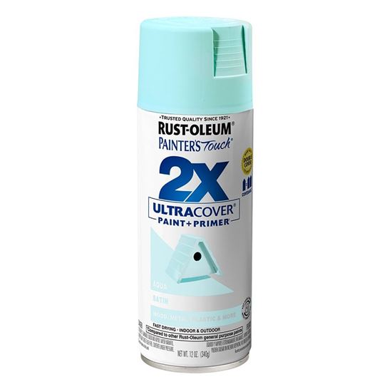 Rust-Oleum Painter's Touch 2X Ultra Cover 334059 Spray Paint, Satin, Aqua, 12 oz, Aerosol Can