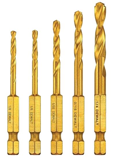 DeWALT IMPACT READY DD5155 Drill Bit Set, 5-Piece, Steel, Titanium