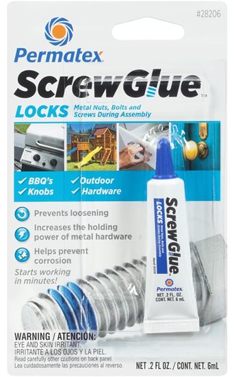 Permatex ScrewGlue 28206 Screw Locking Glue, 0.2 oz, Tube, Liquid, Blue