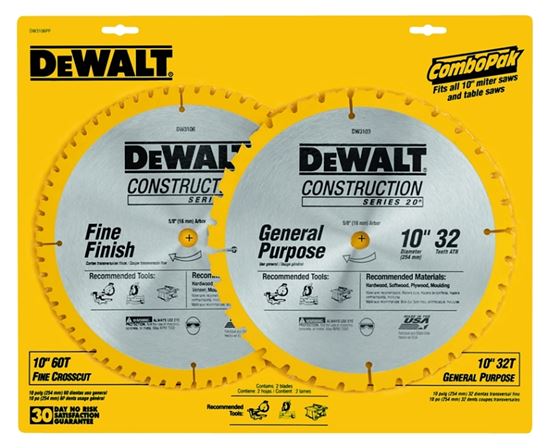 DeWALT DW3106P5 Saw Blade, 10 in Dia, 5/8 in Arbor, 32-Teeth, Carbide Cutting Edge