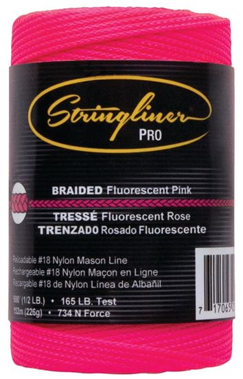 Stringliner Pro Series 35462 Construction Line, #18 Dia, 500 ft L, 165 lb Working Load, Nylon, Fluorescent Pink