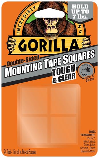 Gorilla Tough & Clear 6067202 Mounting Tape, 1 in L, 1 in W, Clear