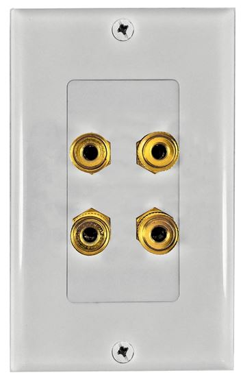 Zenith AW1004TBPW Banana Plug Wallplate, Plastic, White, Pack of 4