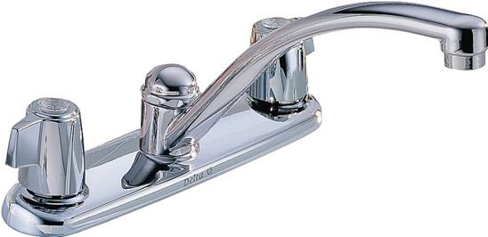 Delta Classic Series 2100LF Kitchen Faucet, 1.8 gpm, Brass, Chrome Plated, Deck, Wrist Blade Handle, Swivel Spout