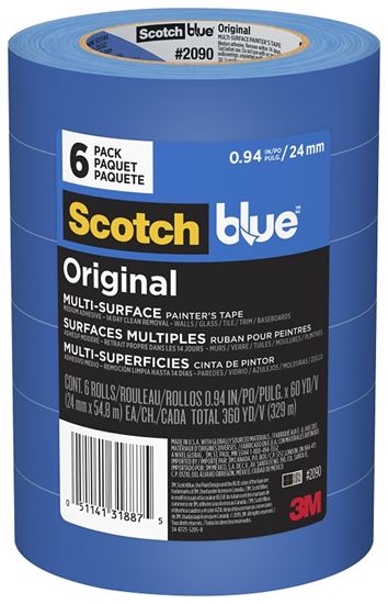 ScotchBlue 2090-24EVP Painter's Tape, 60 yd L, 0.94 in W, Crepe Paper Backing, Blue, 6/PK