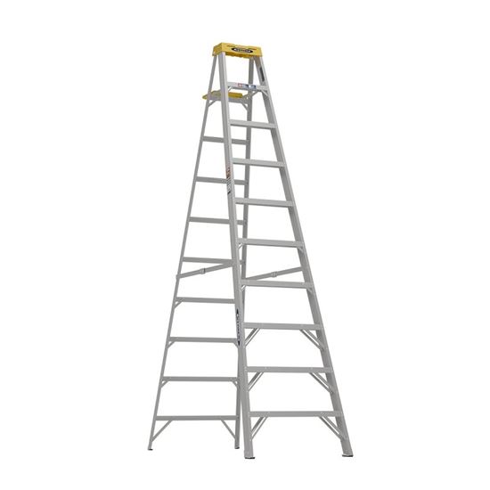 WERNER 310 Step Ladder, 14 ft Max Reach H, 9-Step, 300 lb, Type IA Duty Rating, 3 in D Step, Aluminum, Black