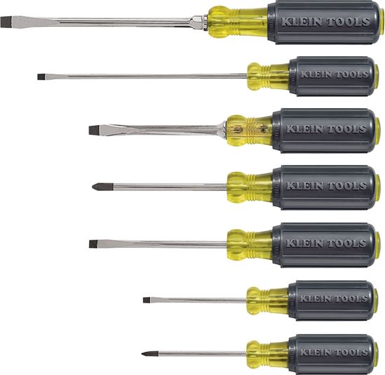 Klein Tools 85076 General Purpose Screwdriver Set, 7-Piece, Steel, Chrome, Black, Specifications: Round, Square Shank