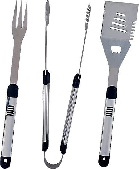 Omaha SHE94031L-B Barbecue Tool Set with Handle and Hanger, 1.9 mm Gauge, Stainless Steel Blade, Stainless Steel