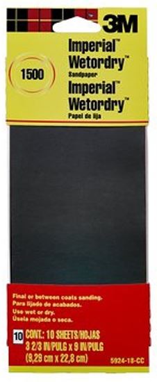 3M 5924-18-CC Sandpaper, 9 in L, 3.66 in W, Ultra Fine, 1500 Grit, Silicon Carbide Abrasive, Paper Backing