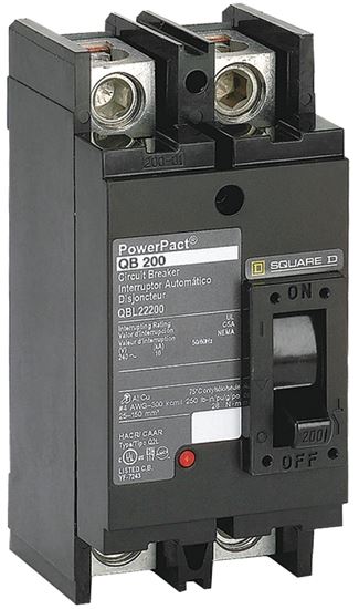 Square D QBL22200 Circuit Breaker, Type QBL, 200 A, 2 -Pole, 240 V, Plug Mounting, Black