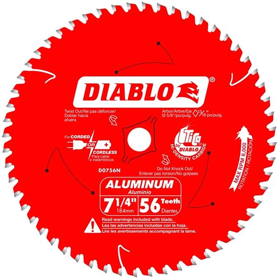 Diablo D0756NA Circular Saw Blade, 7-1/4 in Dia, 5/8 in Arbor, 56-Teeth, TiCo Cutting Edge