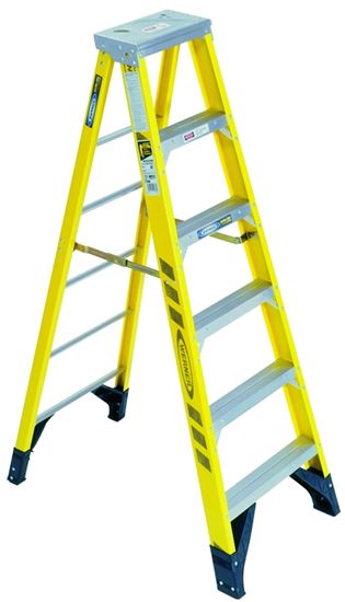 WERNER 7306 Step Ladder, 10 ft Max Reach H, 5-Step, 375 lb, Type IAA Duty Rating, 3 in D Step, Fiberglass