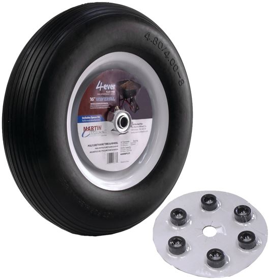 MARTIN Wheel 408RBPU31 Wheelbarrow Wheel with Universal Hub, 4.8 x 4/8 in Tire, 16 in Dia Tire, Ribbed Tread