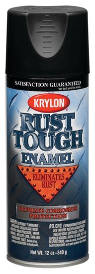 Krylon Rust Tough K09203007 Rust Preventative Spray Paint, Semi-Flat, Black, 12 oz, Can