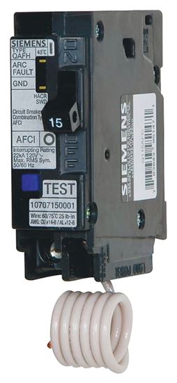 Siemens QA115AFC Circuit Breaker, AFCI, Combination, 15 A, 1 -Pole, 120/240 V, Fixed Trip, Plug Mounting, Black