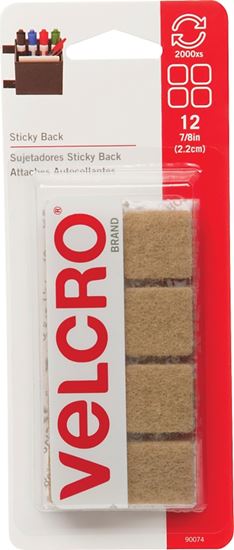 VELCRO Brand 90074 Fastener, 7/8 in W, 7/8 in L, Nylon, Beige, Rubber Adhesive