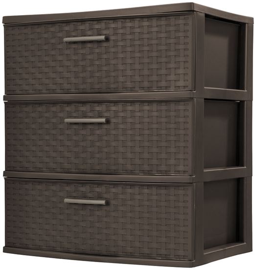 Sterilite 25306P01 Weave Drawer Tower, 3-Drawer, Plastic, Espresso, 21-7/8 in OAW, 24 in OAH, 15-7/8 in OAD