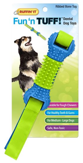 Ruffin'It 80622 Dog Toy, Ribbed Bone Tug