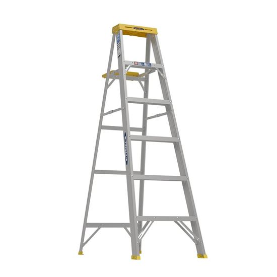 Werner 366 Step Ladder, 6 ft H, Type I Duty Rating, Aluminum, 250 lb, 5-Step, 10 ft Max Reach