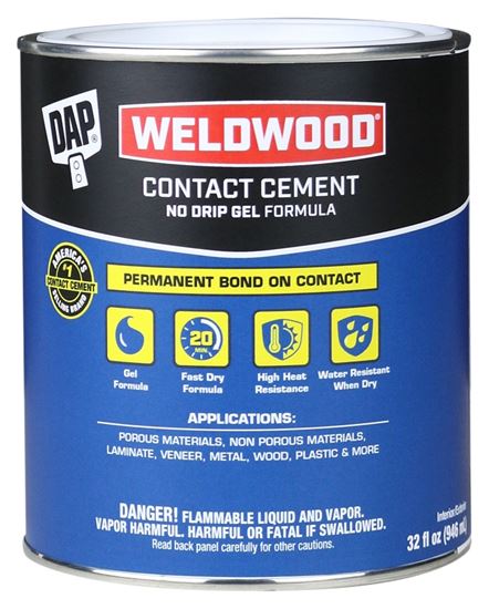 DAP 25312 Contact Cement, Gel, Strong Solvent, Tan, 1 qt, Can