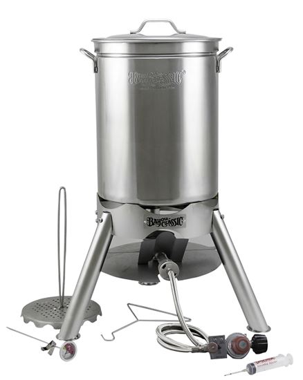 Bayou Classic 200-440 Turkey Fryer Kit, 58,000 Btu, Propane, Stainless Steel, Silver