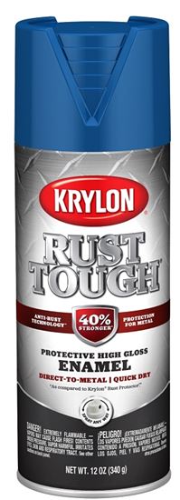 Krylon Rust Tough K09225008 Enamel Spray Paint, Gloss, True Blue, 12 oz, Can, Pack of 6