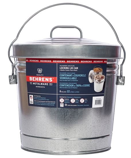 Behrens 6106 Kit Locking Lid Can, 6 gal Capacity, Steel, Silver, Lid Closure