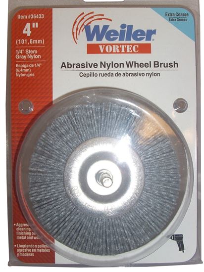 Vortec Pro 36433 Wire Wheel Brush, 4 in Dia, 1/4 in Arbor/Shank, 0.04 in Dia Bristle, 7/8 in L Bristle Trim