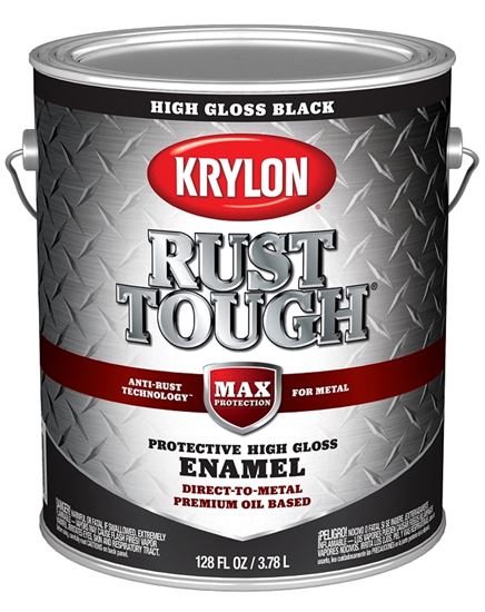 Krylon Rust Tough K09730008 Rust-Preventative Paint, Gloss Sheen, Black, 1 gal, 400 sq-ft/gal Coverage Area  4 Pack