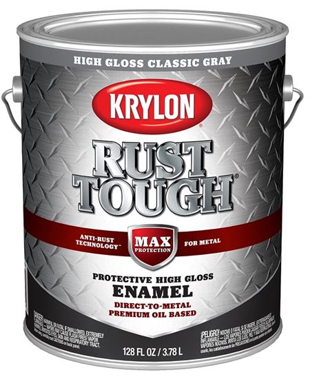 Krylon Rust Tough K09738008 Rust-Preventative Paint, Gloss Sheen, Classic Gray, 1 gal, 400 sq-ft/gal Coverage Area  4 Pack