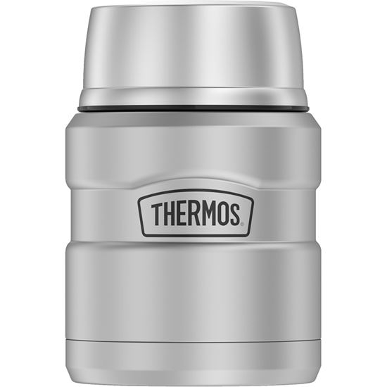 Thermos Stainless Steel Vacuum Insulated King Food Jar With Spoon, 16 oz,  Black 