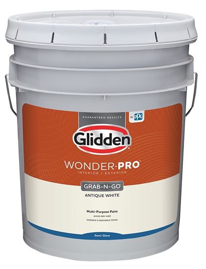 Glidden Wonder-Pro GLWP32AW/05 Interior/Exterior Paint, Semi-Gloss Sheen, Antique White, 5 Gal