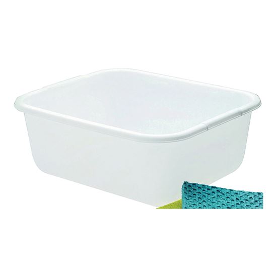 11.4 QT White Plastic Rectangular Dish Pan, 14.45 x 12.55 x 5.67, Pack  of 2