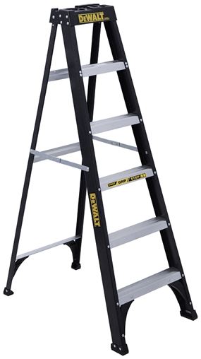 DeWALT by Louisville DXL3110 Series DXL3110-06 Step Ladder, 6 ft H, Type I Duty Rating, Fiberglass, 250 lb, 5-Step