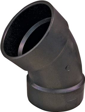 Thrifco Plumbing 6792501 1/8 Bend Pipe Elbow, 1-1/2 in, Hub, 45 deg Angle, ABS, Black