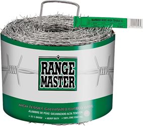 Rangemaster Class 3 7203 Barbed Wire, 1320 ft L, 15-1/2 Gauge, 5 in Points Spacing, Zinc