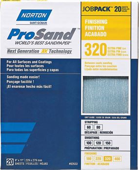 Norton ProSand 07660768166 Sanding Sheet, 11 in L, 9 in W, Extra Fine, 320 Grit, Aluminum Oxide Abrasive, Paper Backing