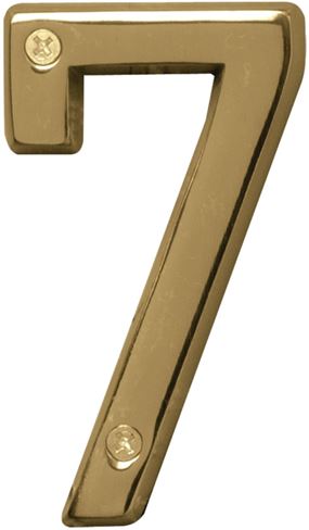 Hy-Ko Prestige Series BR-42PB/7 House Number, Character: 7, 4 in H Character, Brass Character, Solid Brass, Pack of 3