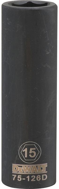 DEWALT DWMT75126OSP Deep Impact Socket, 15 mm Socket, 1/2 in Drive, 6-Point, Steel, Black Oxide