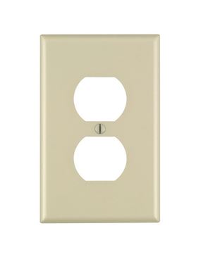 Leviton 80503-I Receptacle Wallplate, 4-7/8 in L, 3-1/8 in W, Midway, 1 -Gang, Plastic, Ivory, Surface Mounting