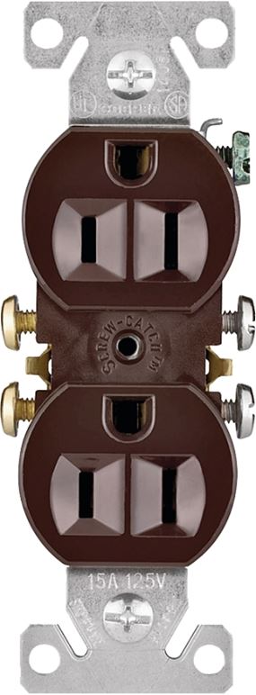 Eaton Wiring Devices 270B Duplex Receptacle, 2 -Pole, 15 A, 125 V, Push-in, Side Wiring, NEMA: 5-15R, Brown