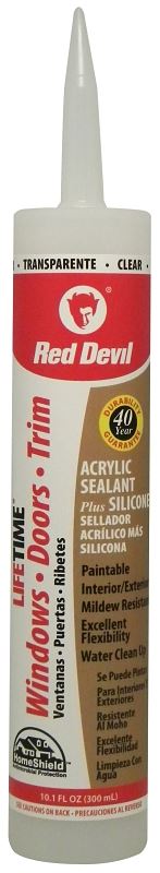 Red Devil Lifetime 0866PR Acrylic Sealant, Clear, -20 to 180 deg F, 10.1 fl-oz Cartridge