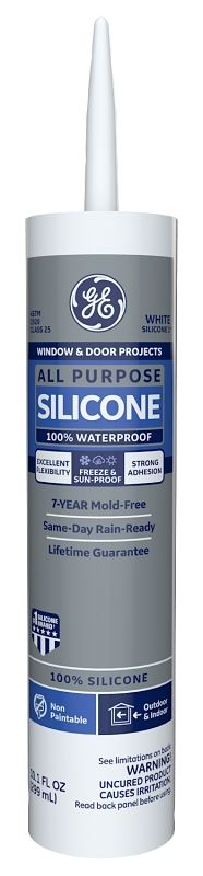 GE Silicone 1 2749483 All Purpose Sealant, White, 24 hr Curing, 10.1 fl-oz Cartridge, Pack of 12