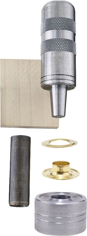 General 71262 Grommet Kit, Includes: Anvil, Cutting Block, (48) 3/8 in Grommets, Hole Cutter and Mandrill, Brass