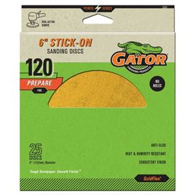 Gator 3243 Sanding Disc, 6 in Dia, Coated, 120 Grit, Fine, Aluminum Oxide Abrasive, Paper Backing